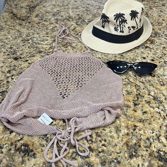Nude Crochet Bathing Suit Cover Up Crop Top - Picture 15 of 17